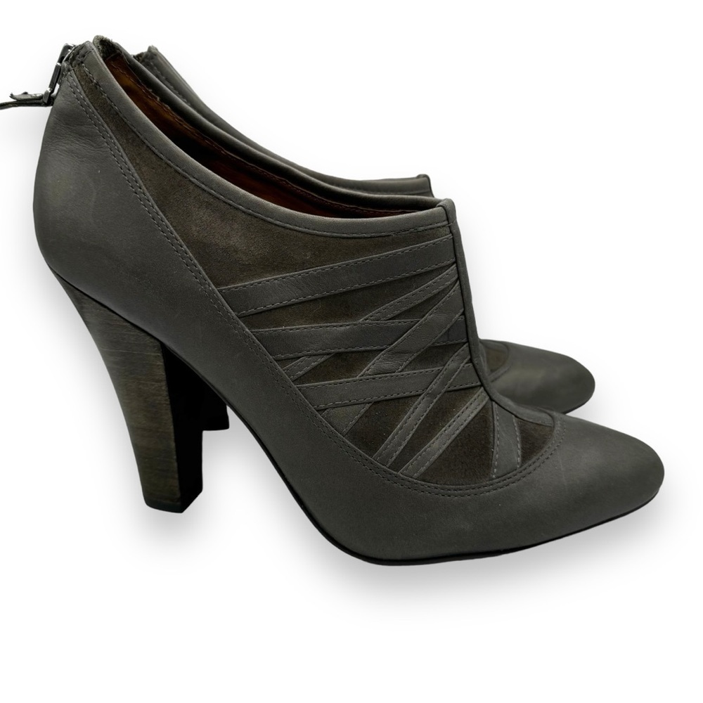 Modern Vintage Lil Ro Leather Almond Toe Ankle Booties, Grey, Size EU 38/US 7.5